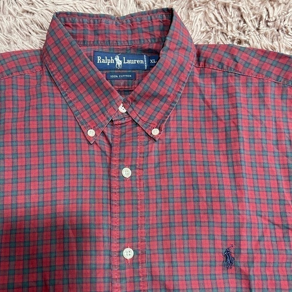 RALPH Lauren Polo Dark Burgundy Checkered Long Sleeve Button Shirt - Picture 3 of 8